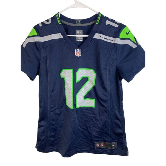 Womens M Seattle Seahawks NFL On Field Navy Game Jersey EUC 12 FLICK  EUC 8320 - Picture 1 of 8
